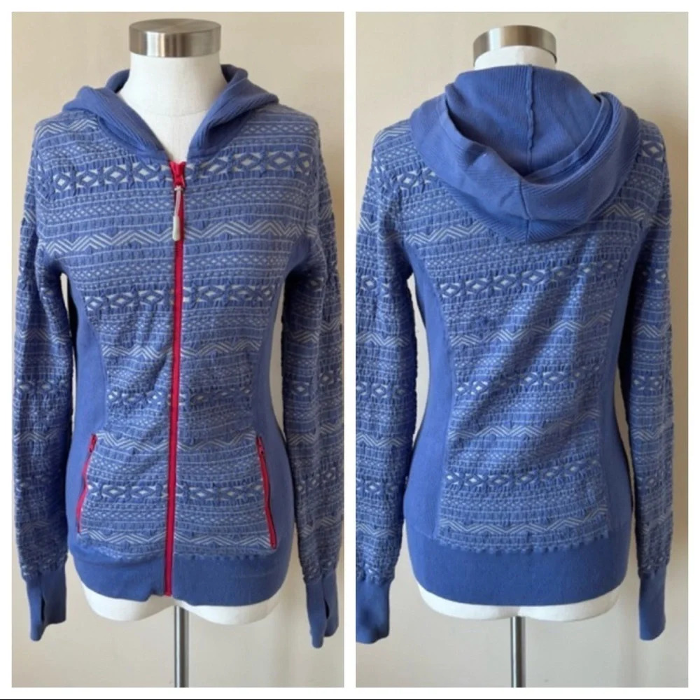 Skyr intarsia patterned long sleeve zip-up hooded sweatshirt 5626